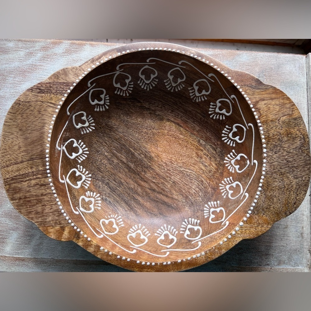 Cravings By Chrissy Teigen Rustic Farmhouse Mango Wood Serving Bowl 10”X13” Boho